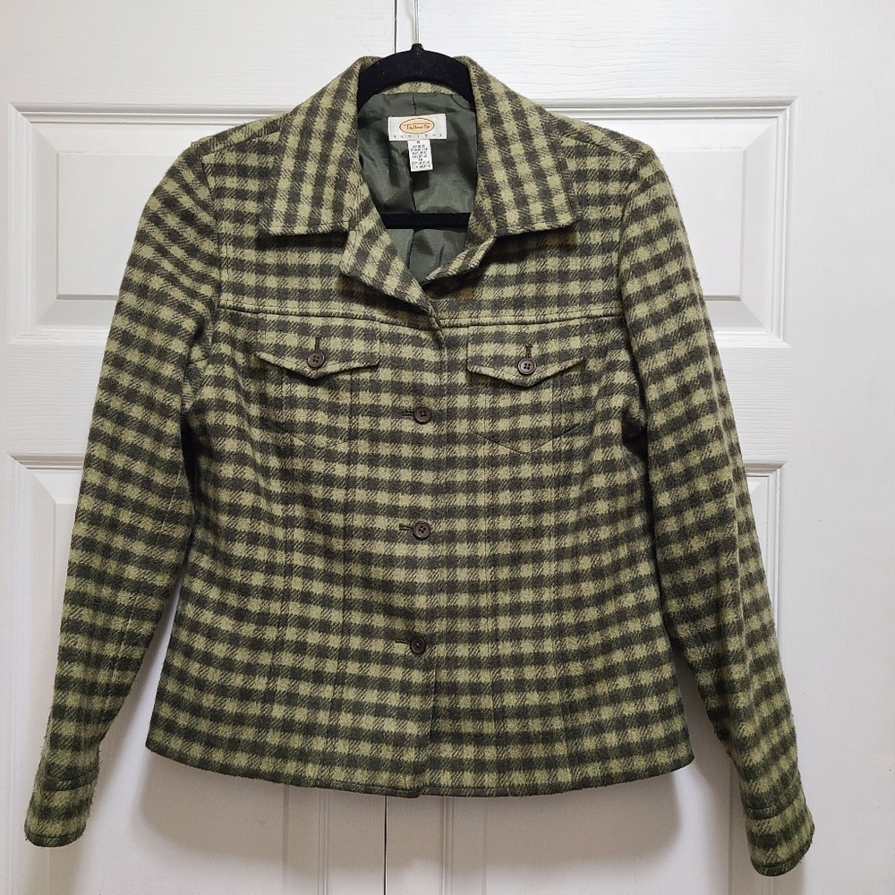 Talbots Flannel Wool blend Check Plaid Women's Jacket Blazer 8 shacket vtg - Picture 11 of 12